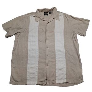 Haggar Button-Up Shirt Men's XXL Linen Rayon Short Sleeve Colorblock Casual Top